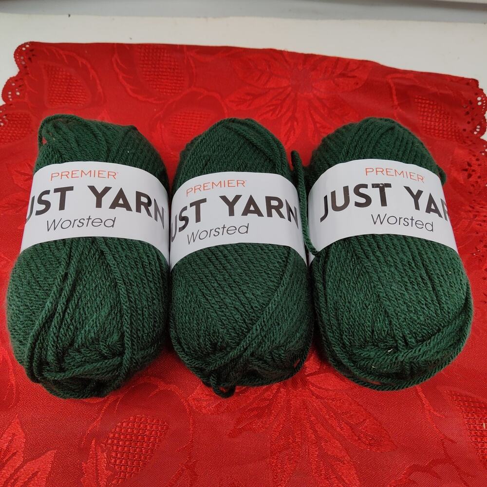 3X Premier Just Yarn Worsted Juniper Green 131 Yard Skein Acrylic NEW 1116-55
